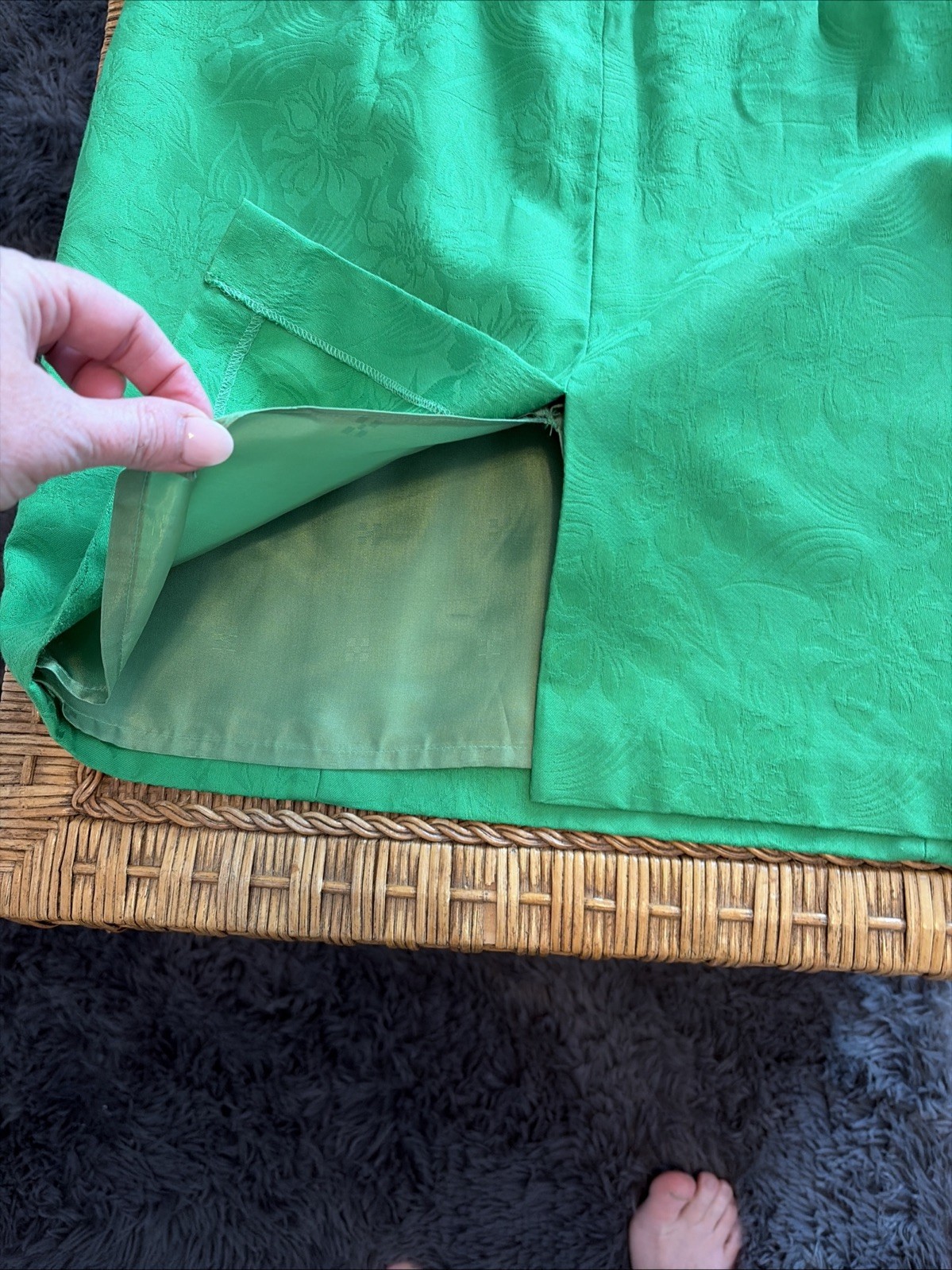 A.J. Bari Strapless Green Brocade Boned Cocktail Dress Sz 8/10