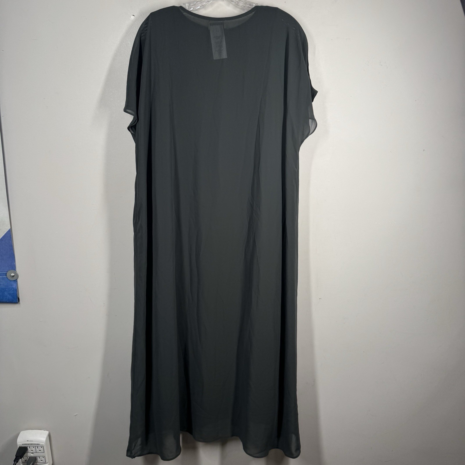 Logo Lori Goldstein Green Gray Layered Chiffon Jersey Stretch Maxi Dress Sz XL