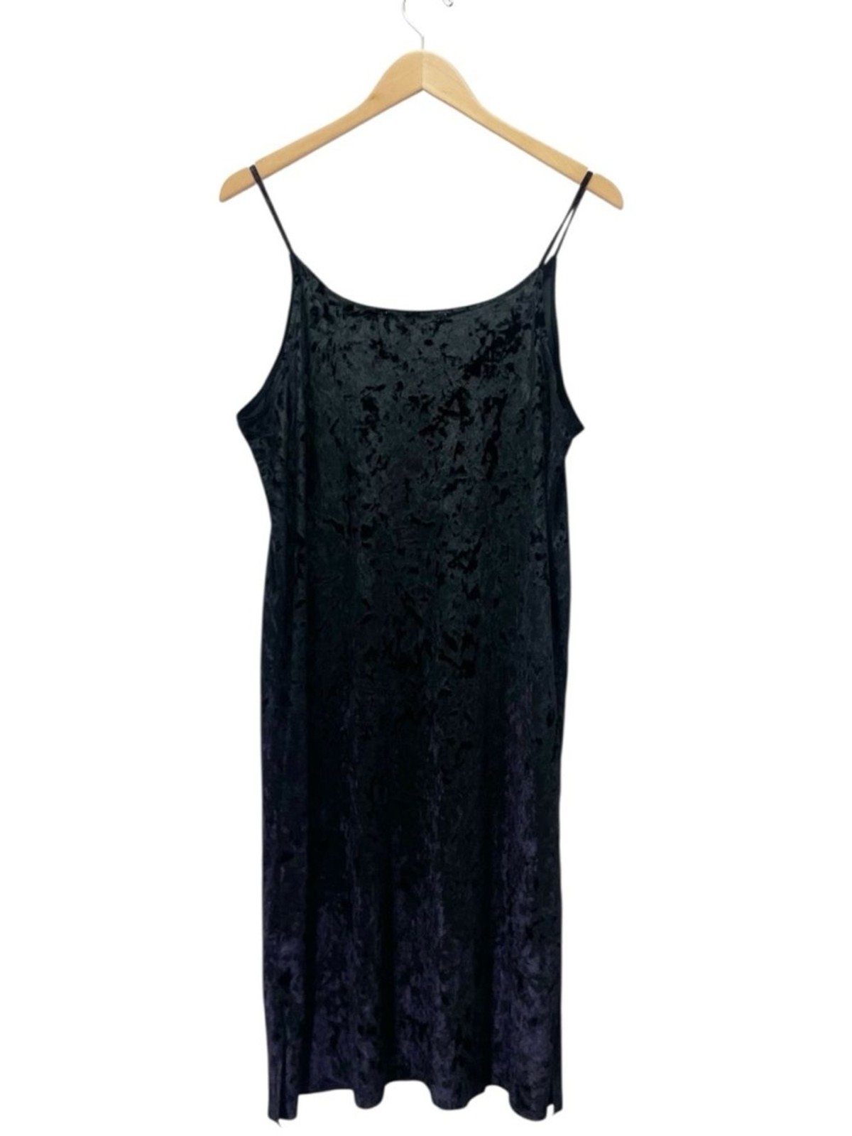 Double Zero Black Crushed Velvet Slip Dress Midi Spaghetti Strap Y2K Size Large