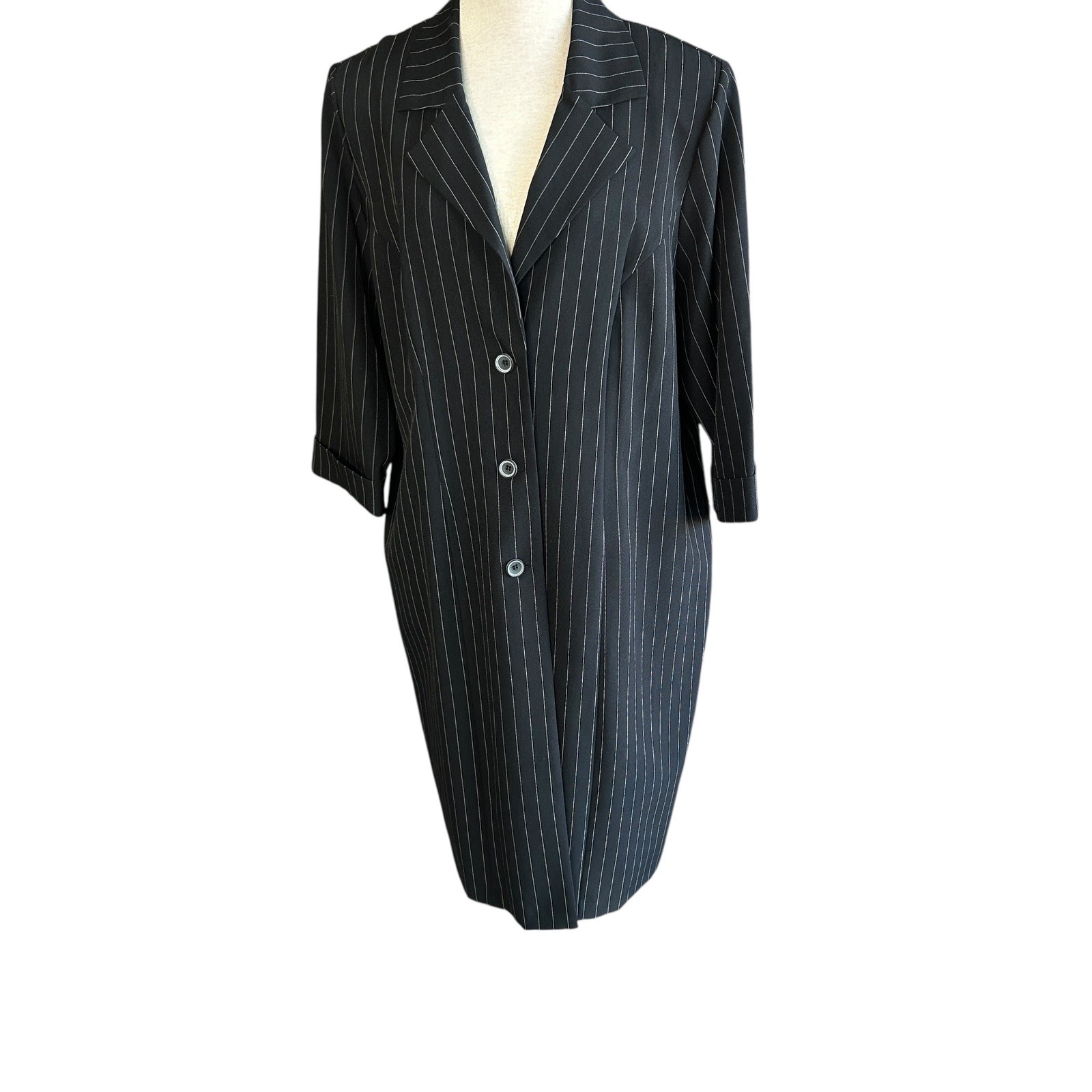 Betsy Lauren Women’s Shirtdress Black Pinstripe Coat Dress Size 18W
