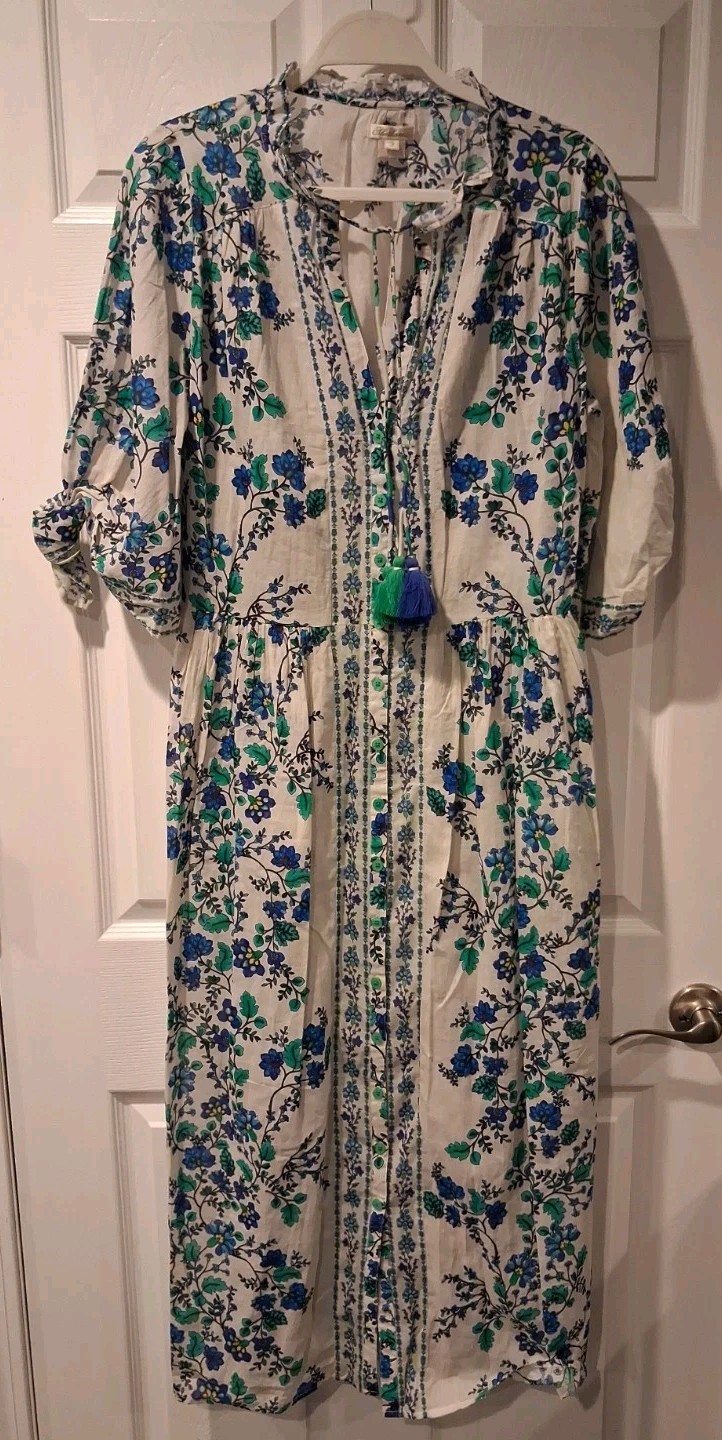 Shoshanna 3/4 Sleeve 100% Cotton Maxi Dress Size M Multicolor