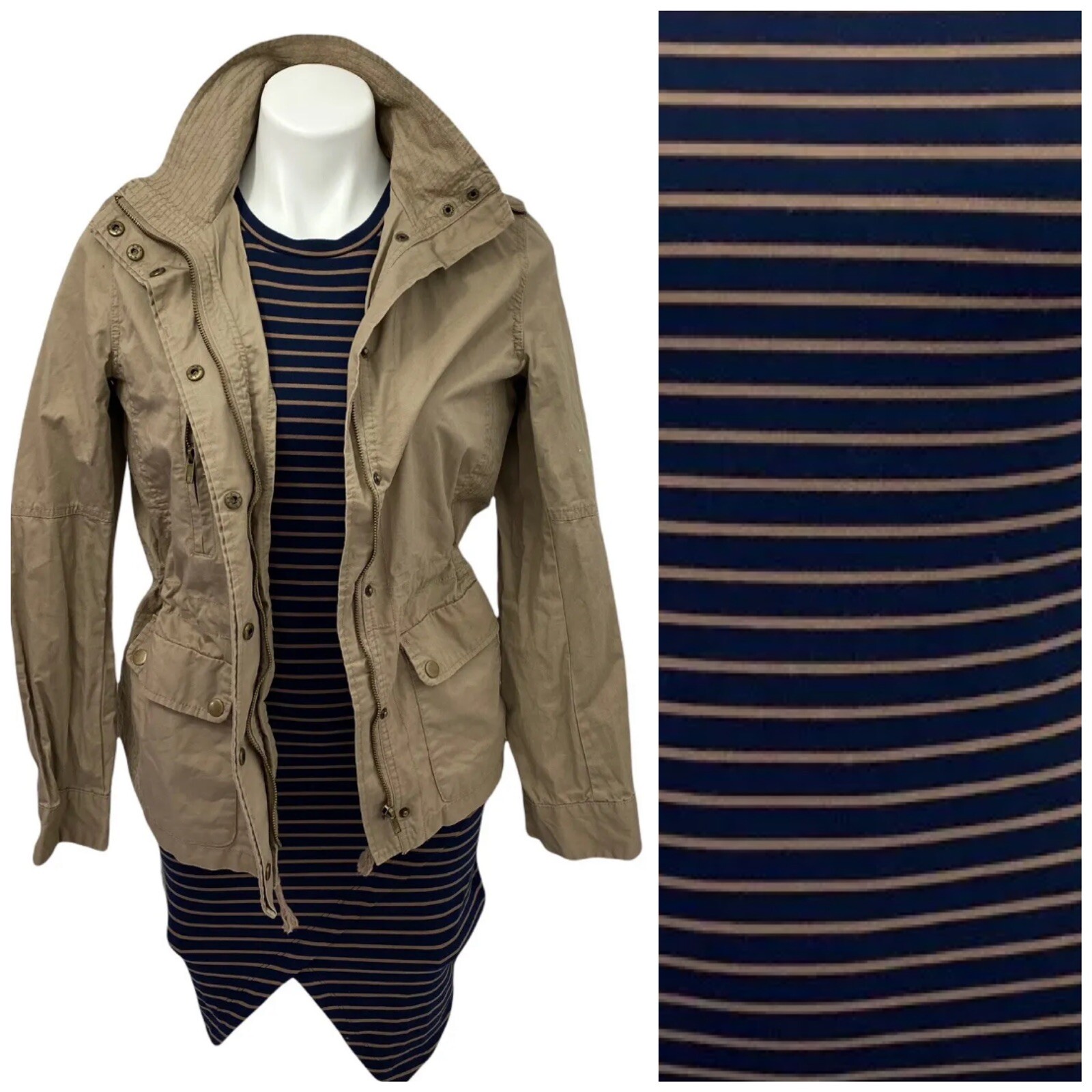 Love Tree Dress Womens Medium Lot Anorak Jacket Brown Blue Knit Pocket