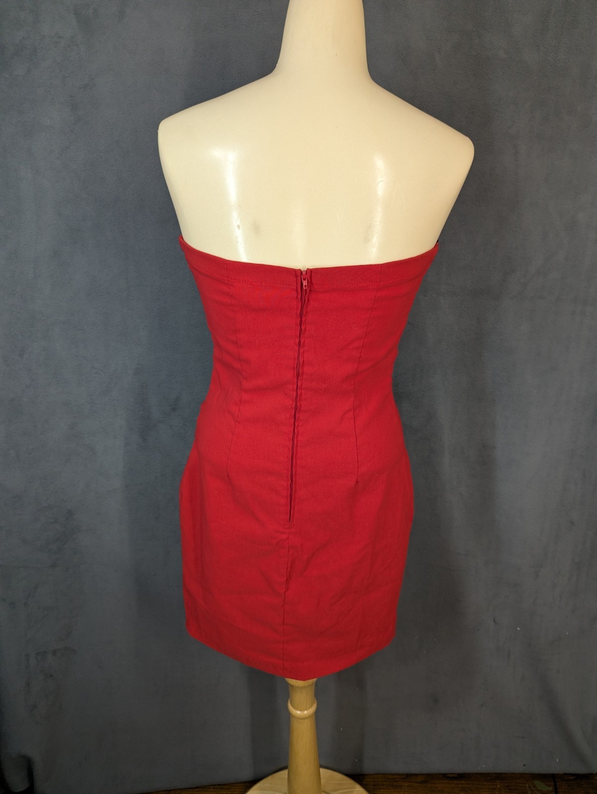DEB Dress Medium Red Mini Strapless Bodycon 2000s Y2K Vintage
