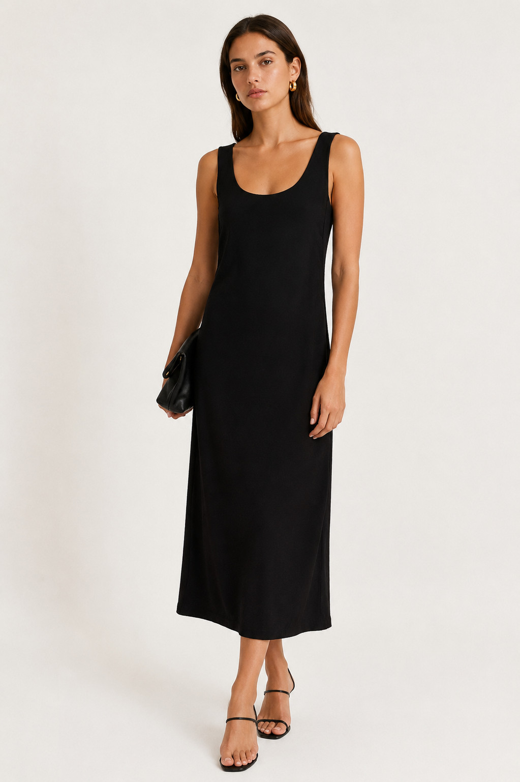 Gershon Bram Maxi Dress XS Black Ribbed Stretch Sleeveless Luxury VGC 67%Vis