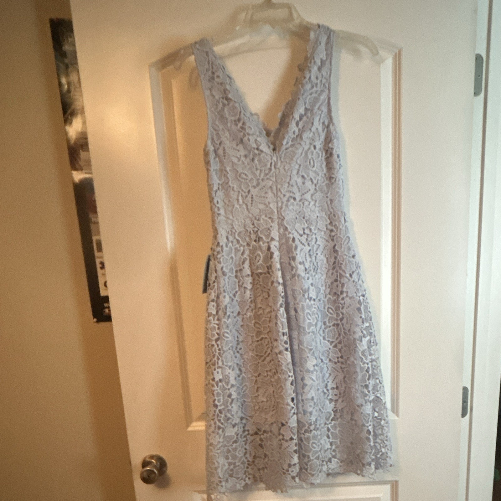 ASTR the Label Light Blue Floral Lace A-Line Dress V-Neck Sleeveless Lined S