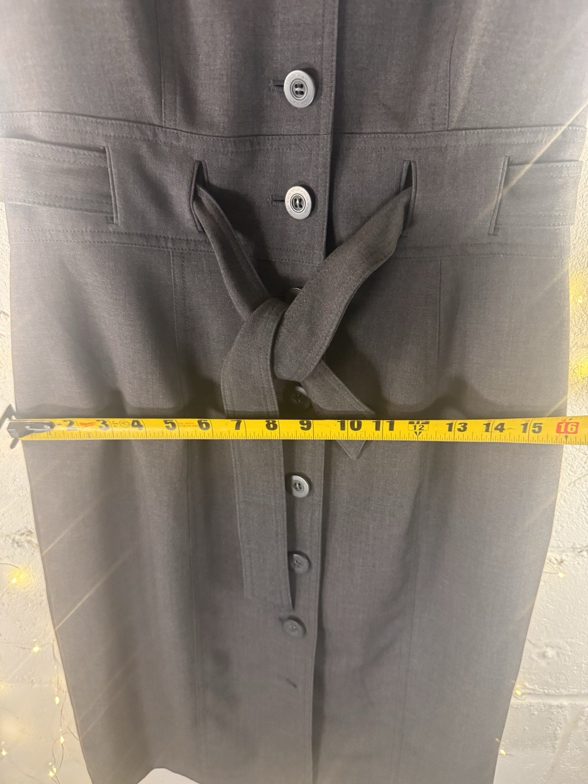 Calvin Klein Gray Sheath Dress Belted Button Front Career Office Midi Dress