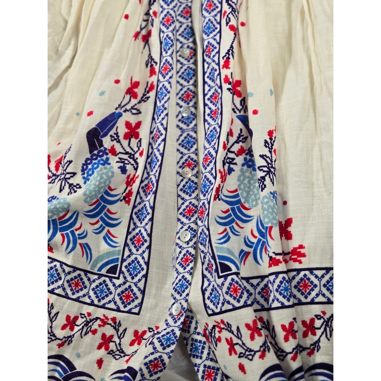 1 STATE Rayon Linen XL Geometric Floral Button Down Open Back Maxi Dress Cream