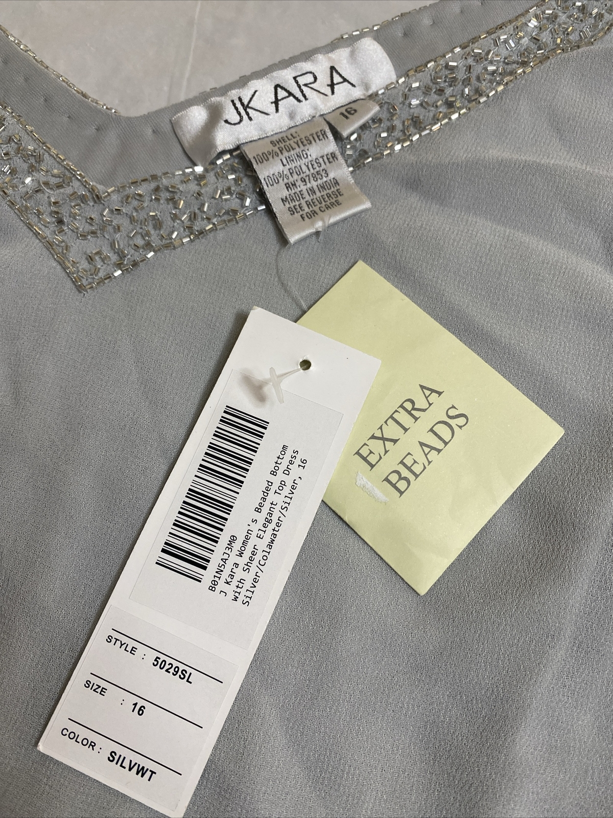 J Kara Women’s Beaded Bottom Sheer Elegant Top Dress Silver Colawater Size 16