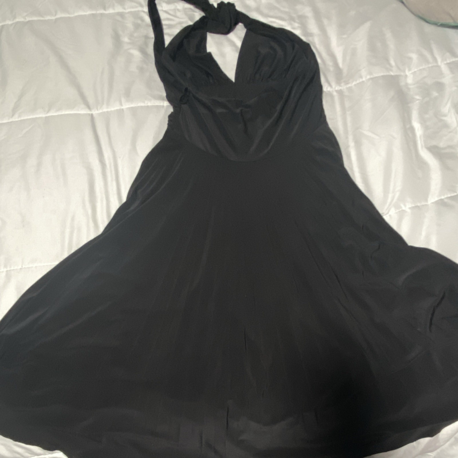 Sobeau Black Halter Ruched Stretch Nylon Dress for Women