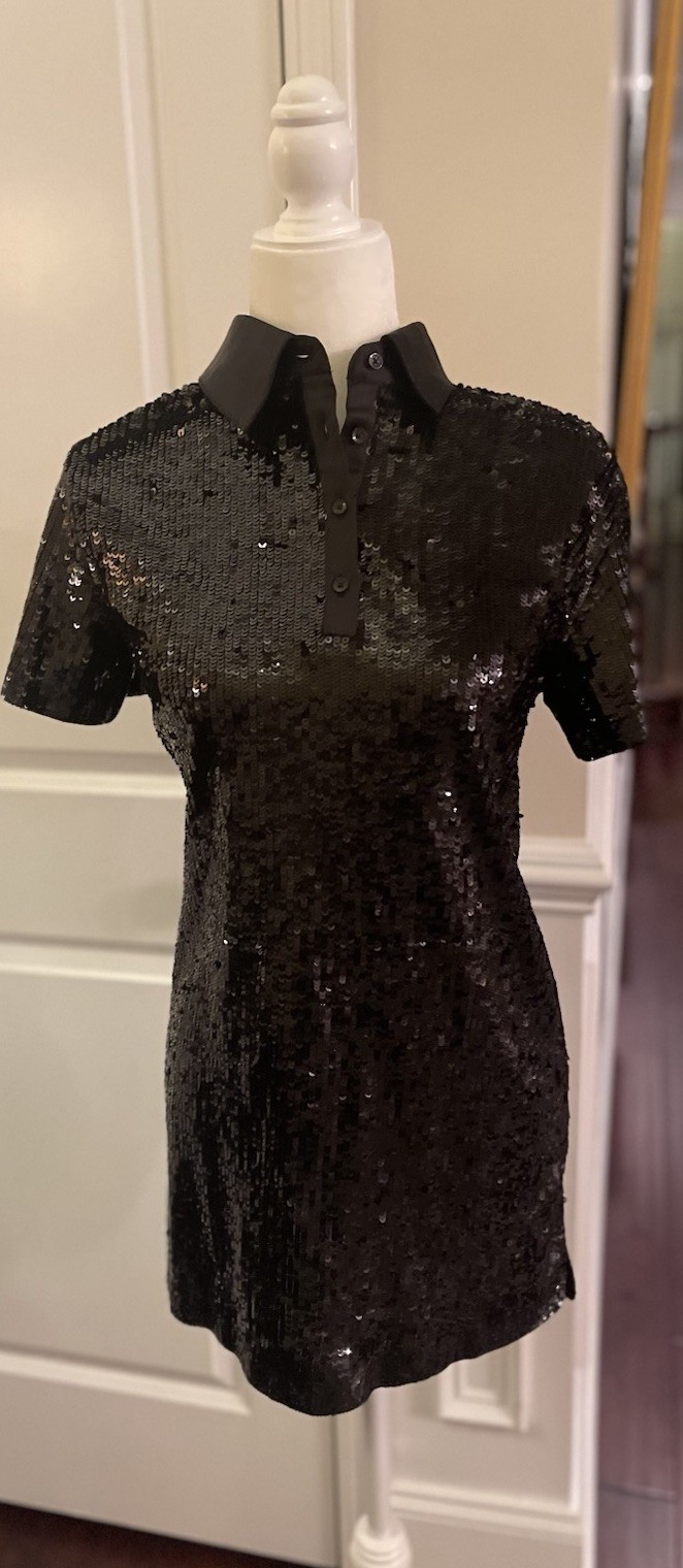 Alice + Olivia Treva Black Sequined Polo Mini Dress Sz S NWT $595