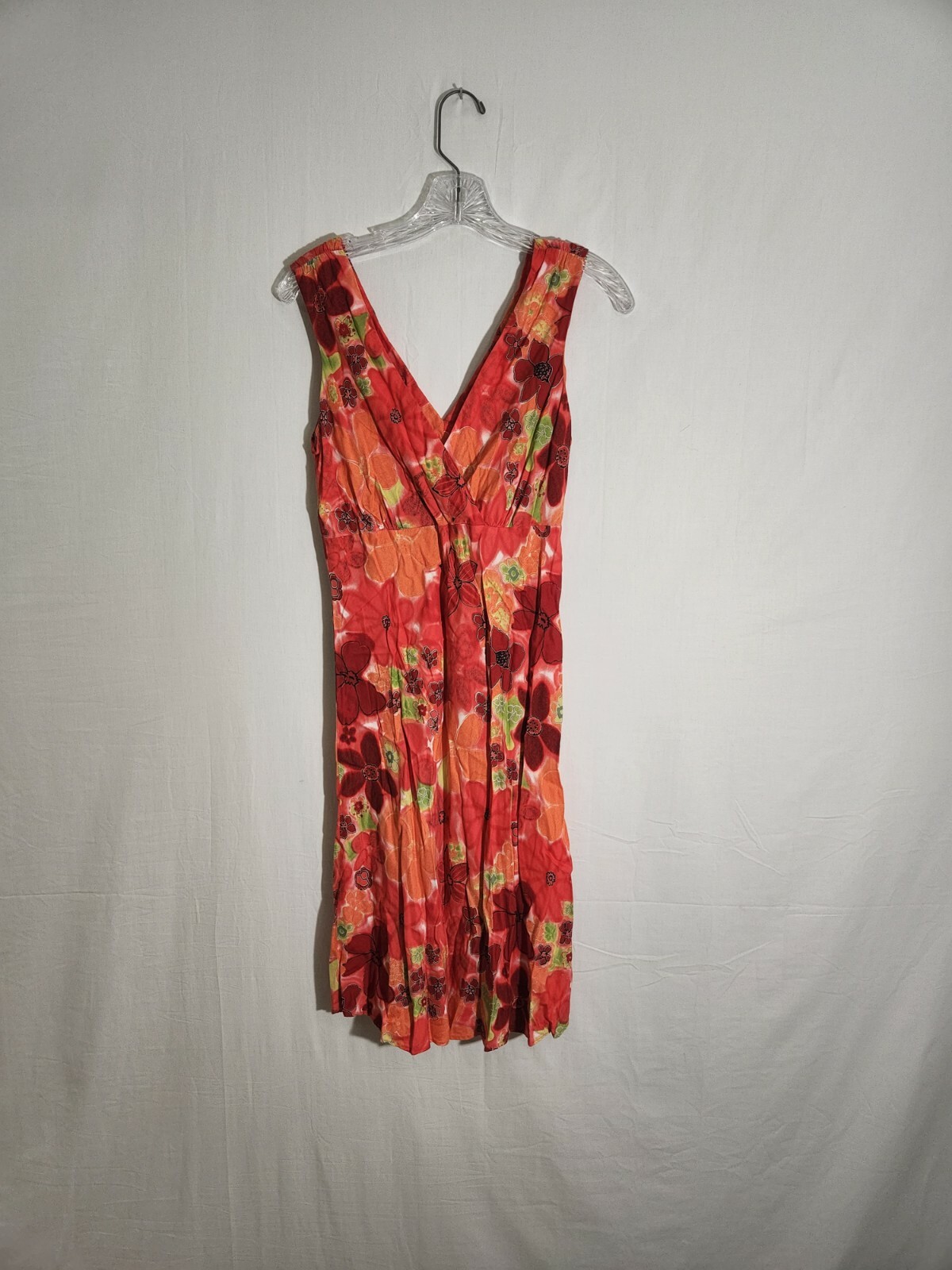 Expressions Dress Women Size 8 Vintage Red Floral Sundress Sleeveless 100% Rayon