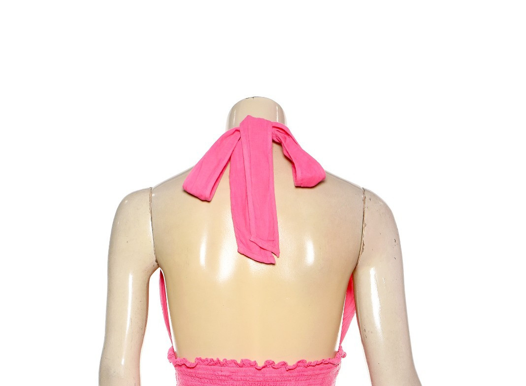 LoveShackFancy Deanna Heritage Halter Mini Dress XXS P Halter Pink Cotton 46361
