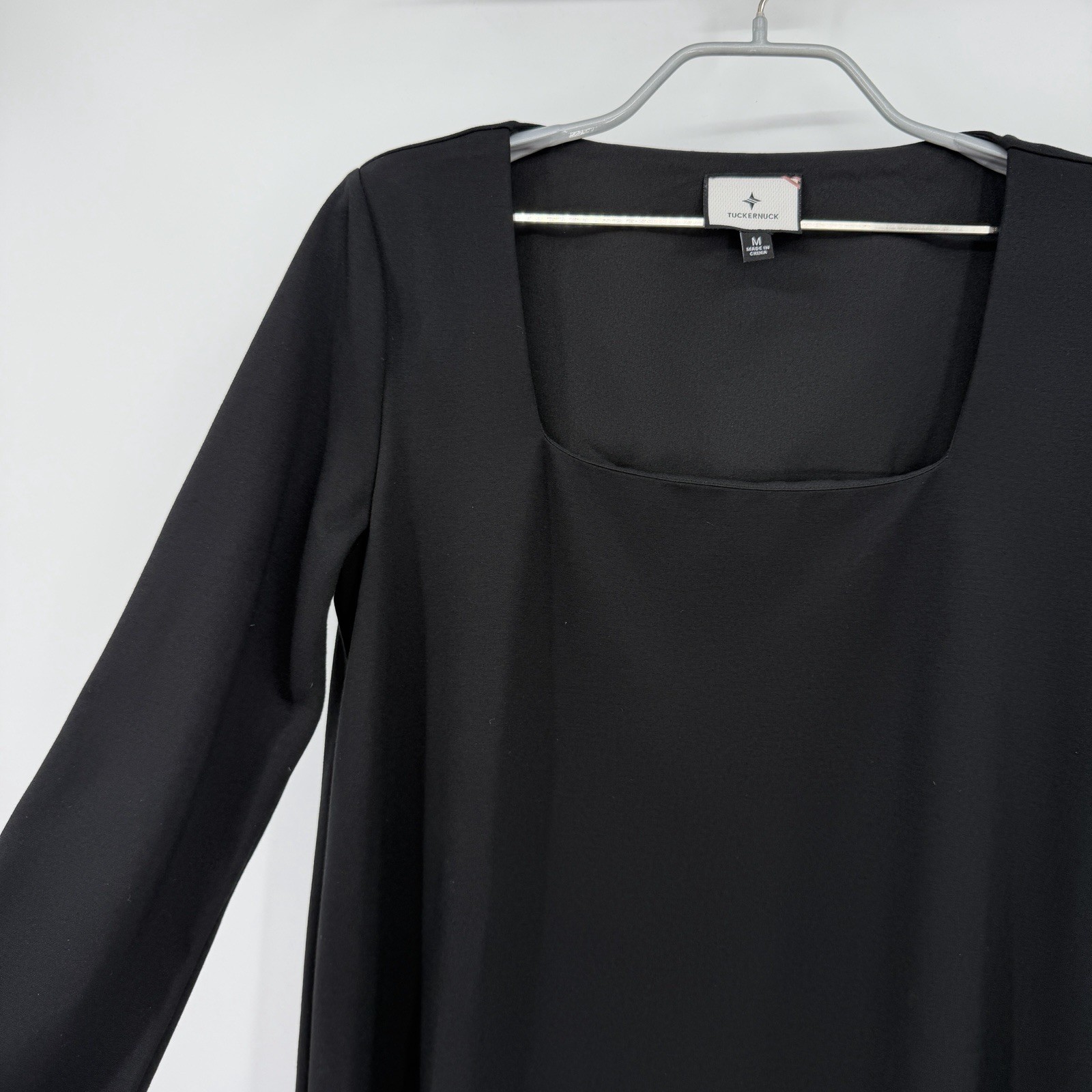 Tuckernuck Black Long Sleeve Middleton Dress sz M Mini Shift A-Line Square Neck