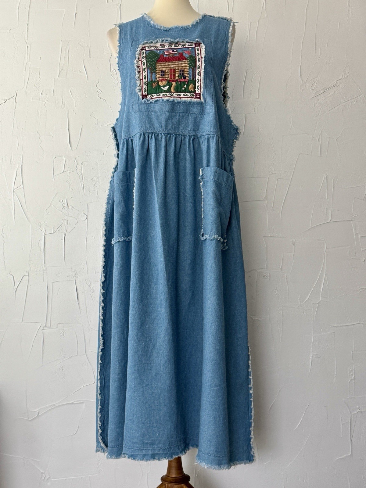 Kountry Kousins By Marsha Geyer (L) Blue Denim Jumper Dress Patented RARE VTG
