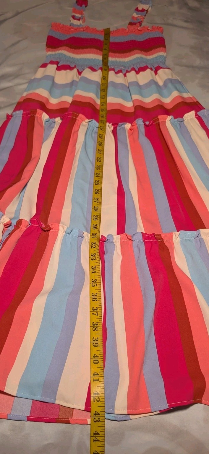 RAINBOW Striped SMOCKED Tank Maxi SUNDRESS Dress Peasant BOHO Women’s Medium