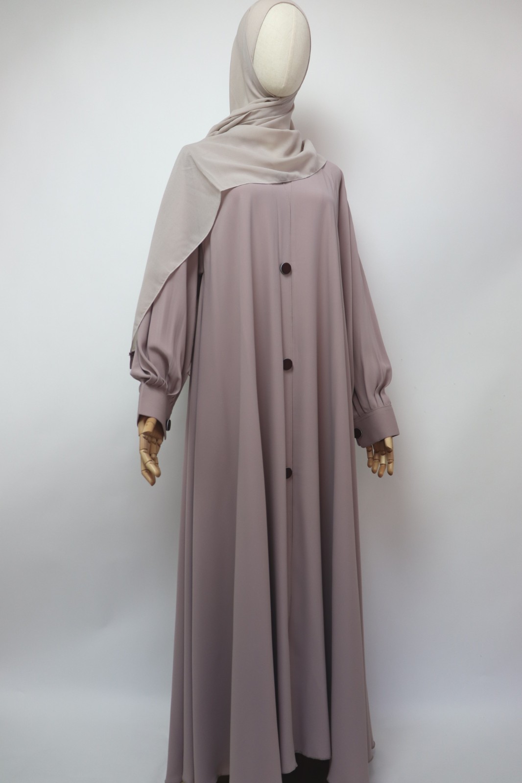 Dubai Abaya Closed Cuffed Flare Umbrella Abaya Muslim Modest Dress Soft Taupe