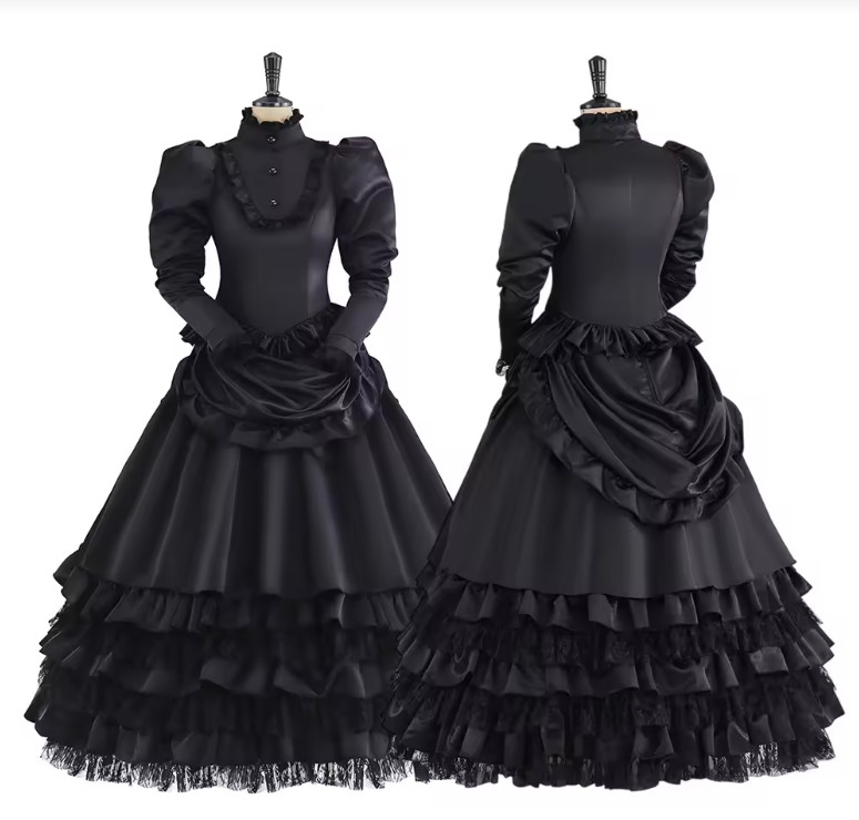 Victorian Black Wedding Dress Women’s Gothic Princess Lolita Ball Gowns Renaissa