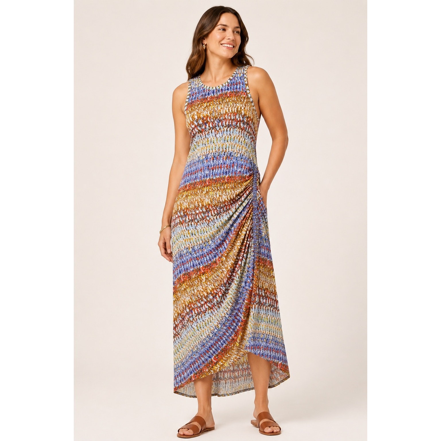 Daily Practice by Anthropologie Treasure Ruched Abstract Print Midi Dress 2X