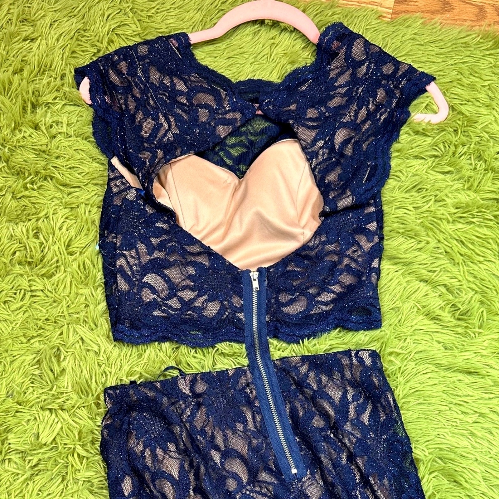 City Triangle One Piece in the Back/Two Piece in the Front Lace Gown Blue/Nude 7