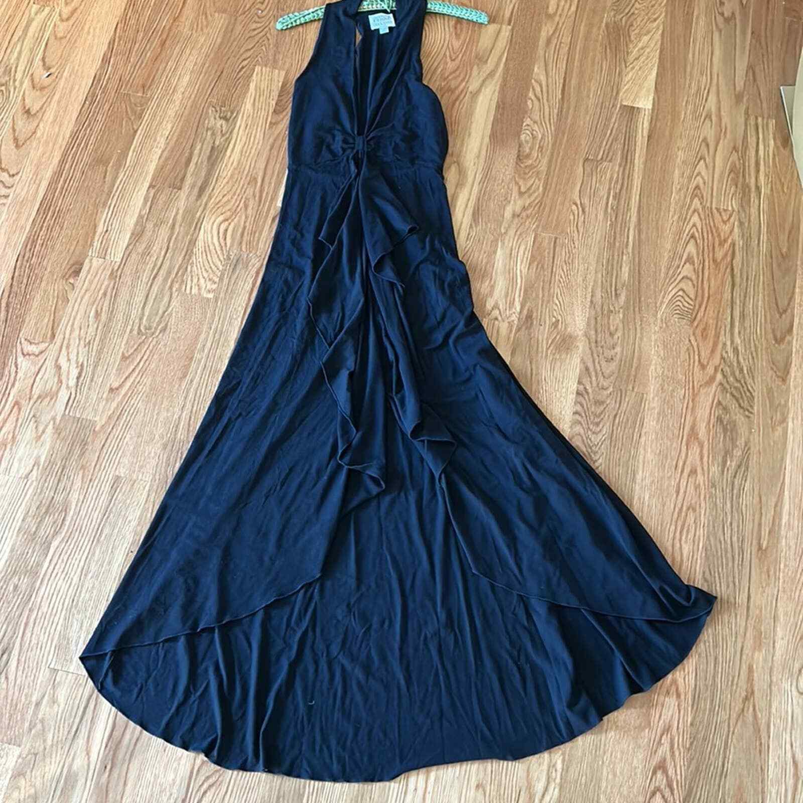 GIANFRANCO FERRE STUDIO PLUGING V NECK RUFFLE GOWN BLACK 8