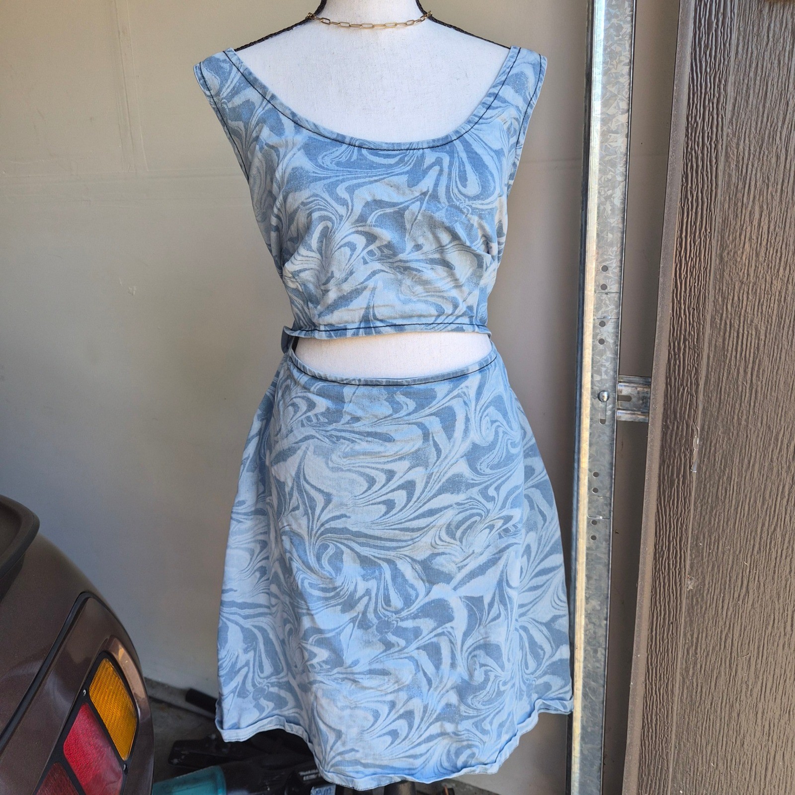 Forever 21 Cutout Mini Denim Dress Women 1X Y2K Festival Coastal Cowgirl Western