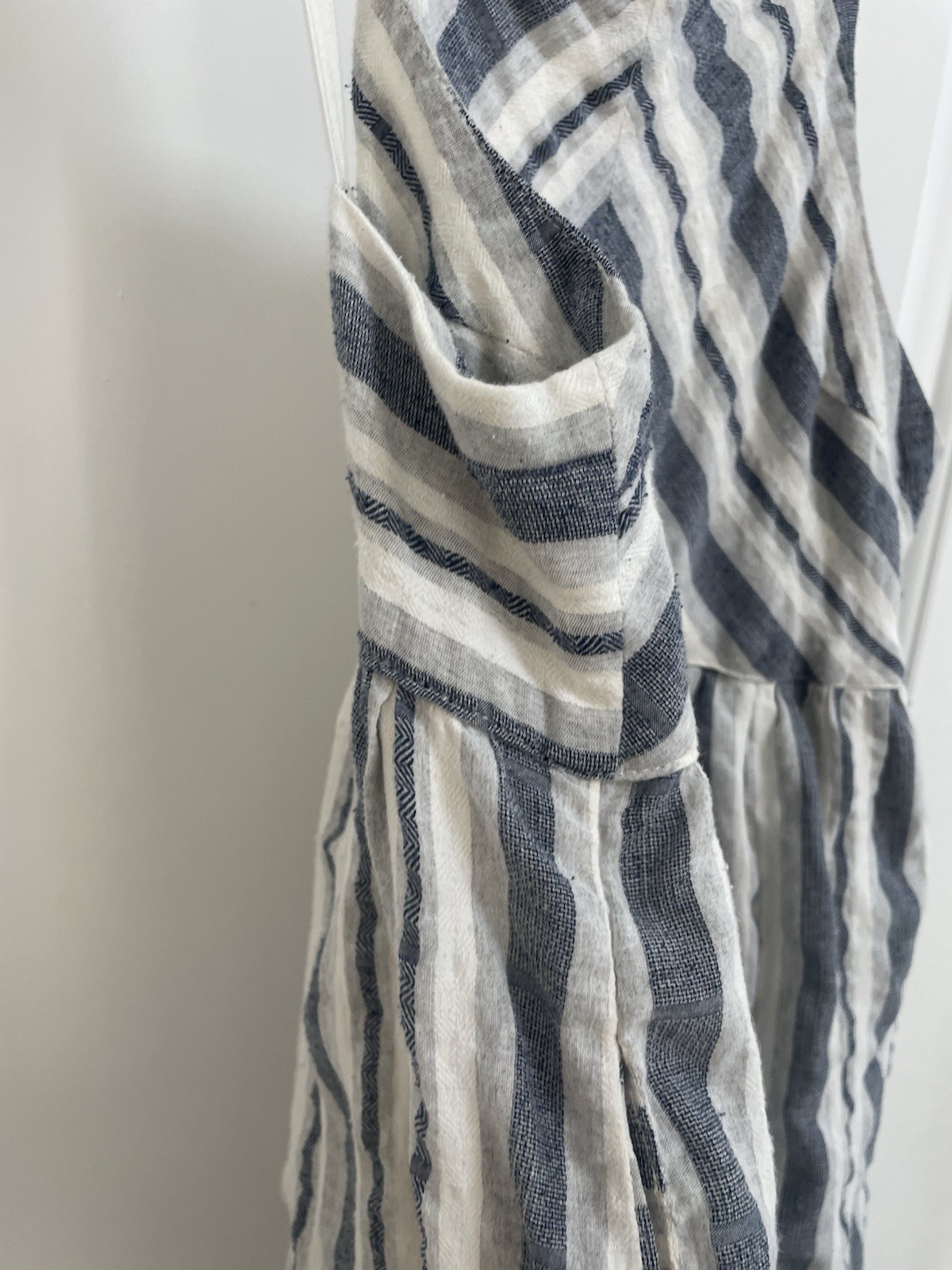 Ciel USA Blue White Striped Square Neck Sleeveless Midi Dress Pockets S
