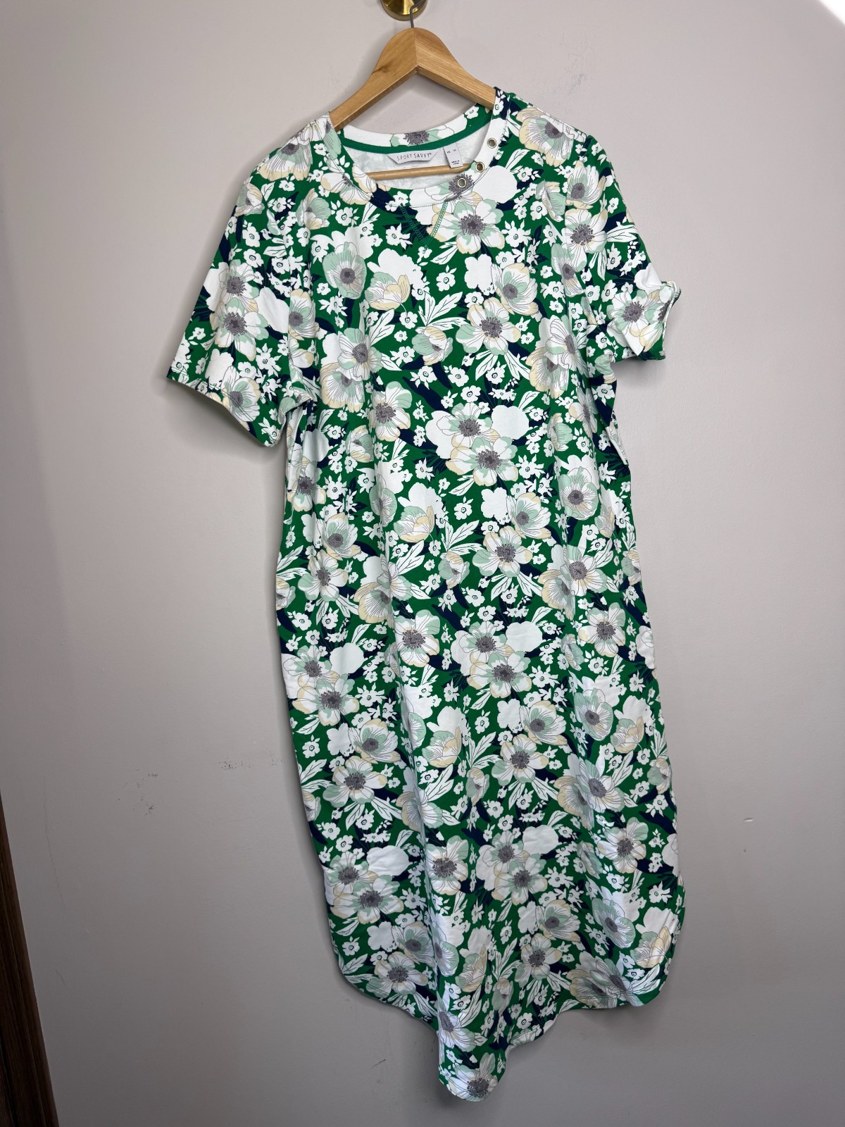 As Is Sport Savvy Regular French Terry Printed Midi T-Shir Green Floral XL 823K