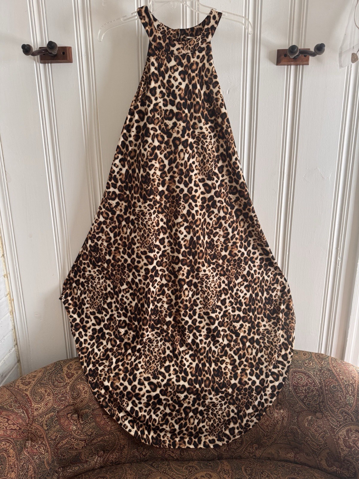 Wrapper Brown/Black Leopard Maxi Dress Scoop Neck Sleeveless Stretch Knit L