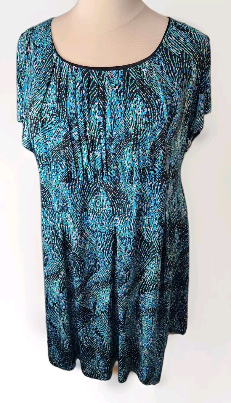 FASHION BUG GREEN BLUE BLACK SLEEVELESS DRESS PLUS SIZE 3X