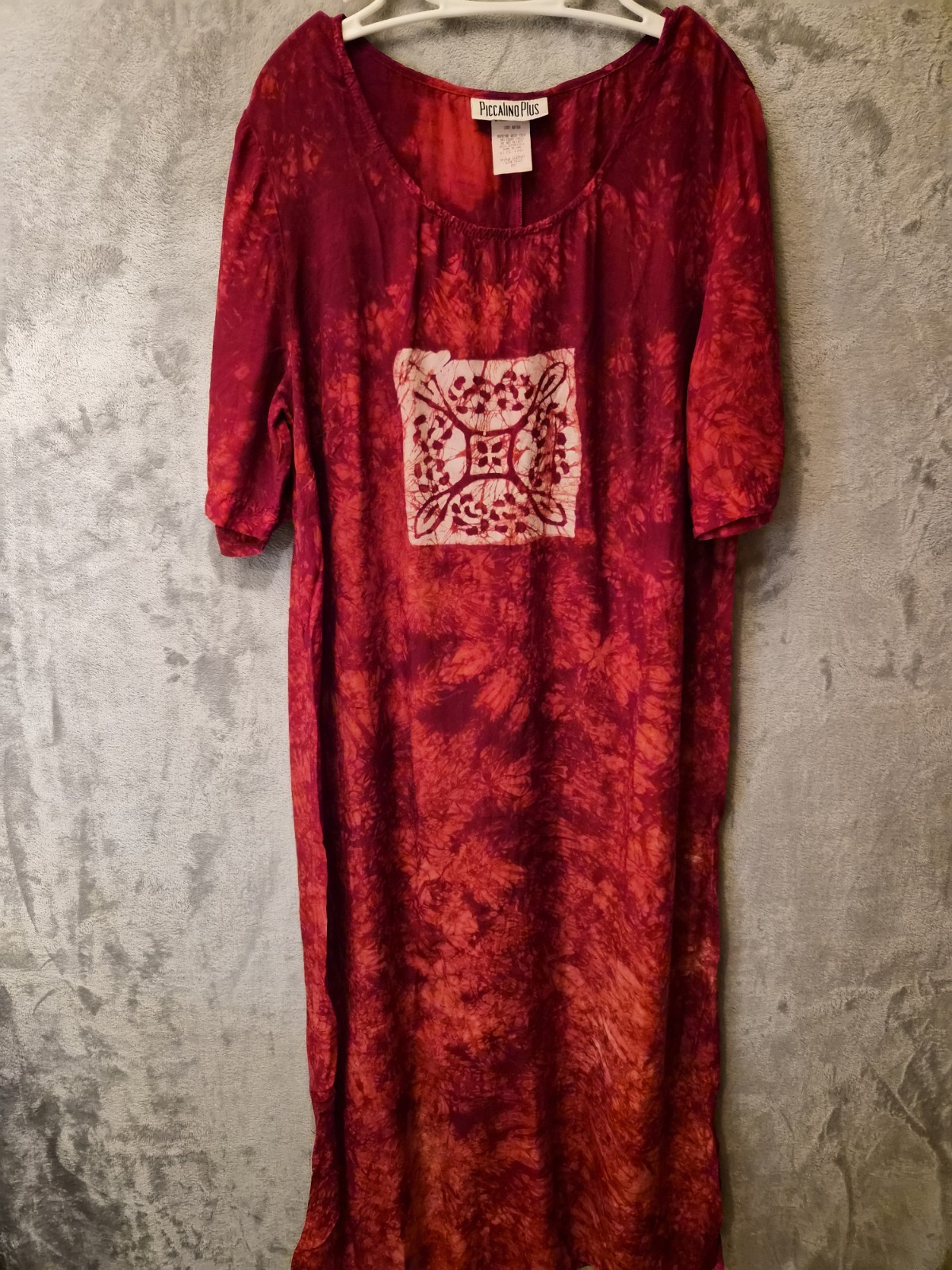 Vtg Piccolino Plus Boho Artsy Relaxed Tie Dye Maxi Kimono Dress 16W