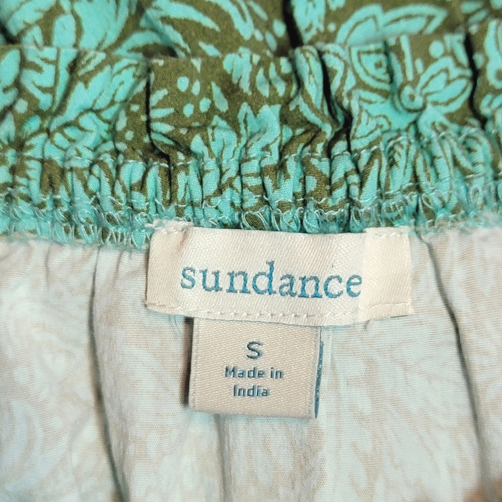 Sundance Liora Floral Leaf Cotton Tiered Ruffle Dress Short Sleeve Green S