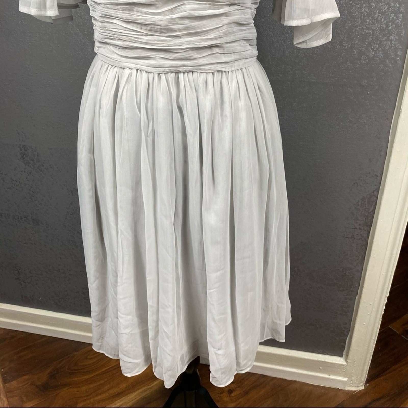 French Connection Constance Draped Cold Shoulder Dress | Light Gray | Size 4