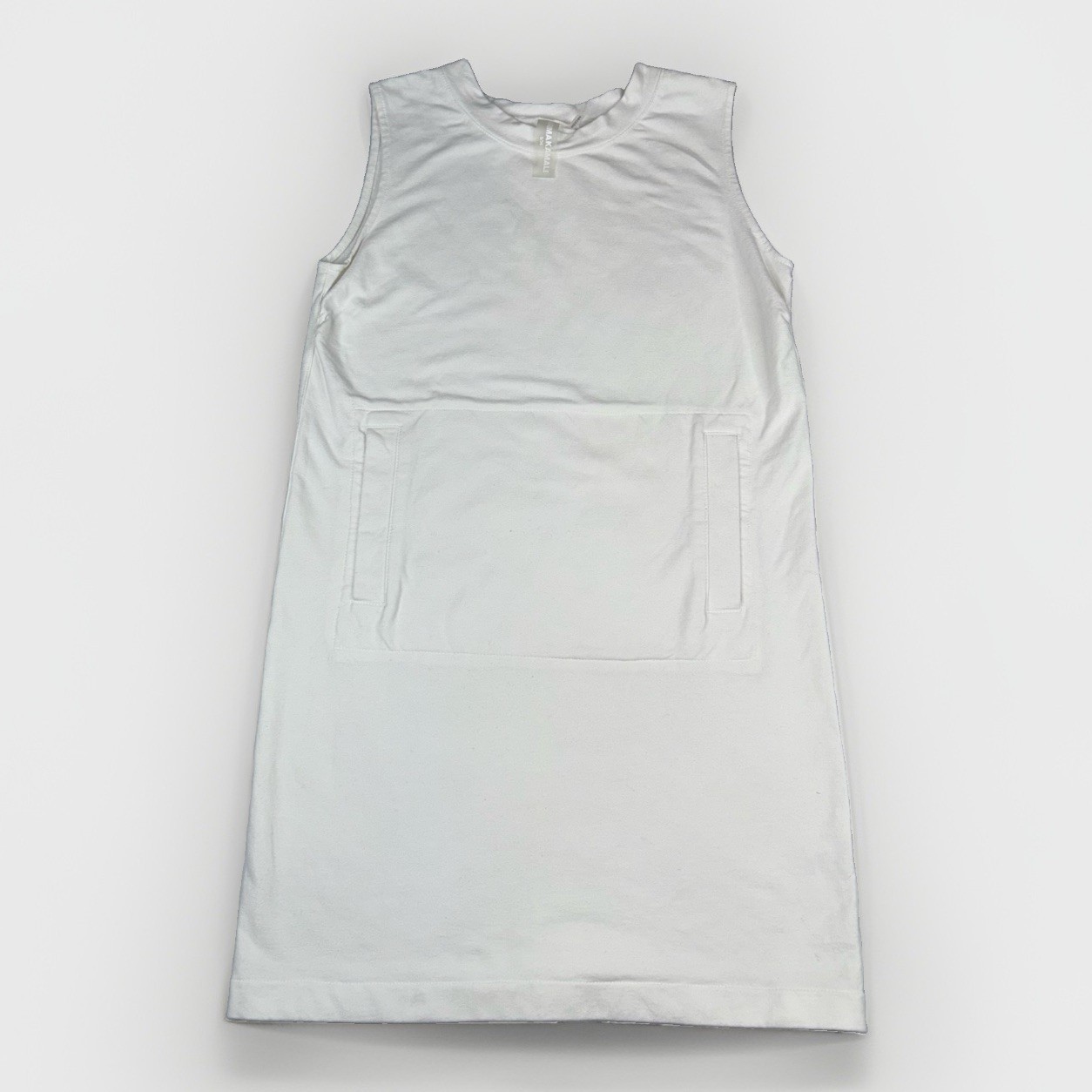 Norma Kamali White Sleeveless Mini Dress S Round Neck Knit Pockets