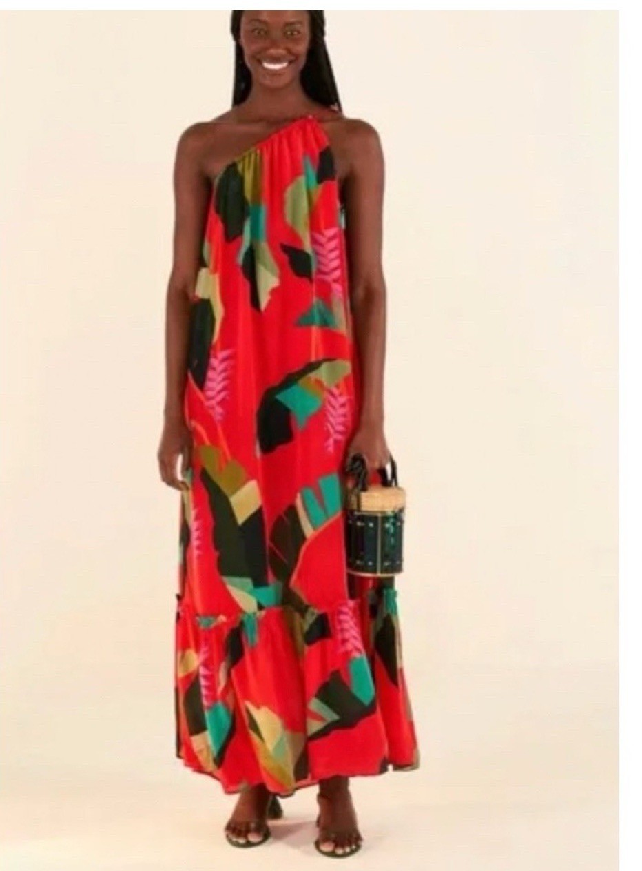 FARM RIO Red Tropical Print Maxi Dress