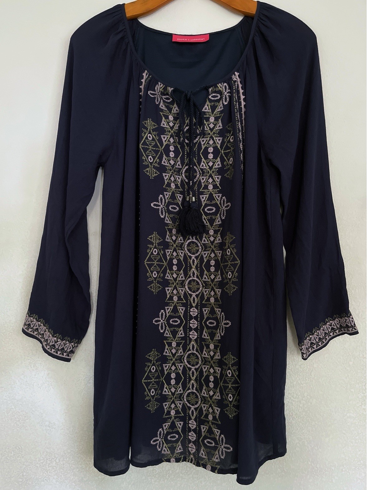 Pookie And Sebastian Mini Shift Dress S/M (no tag) Blue Embroidered Relaxed Fit