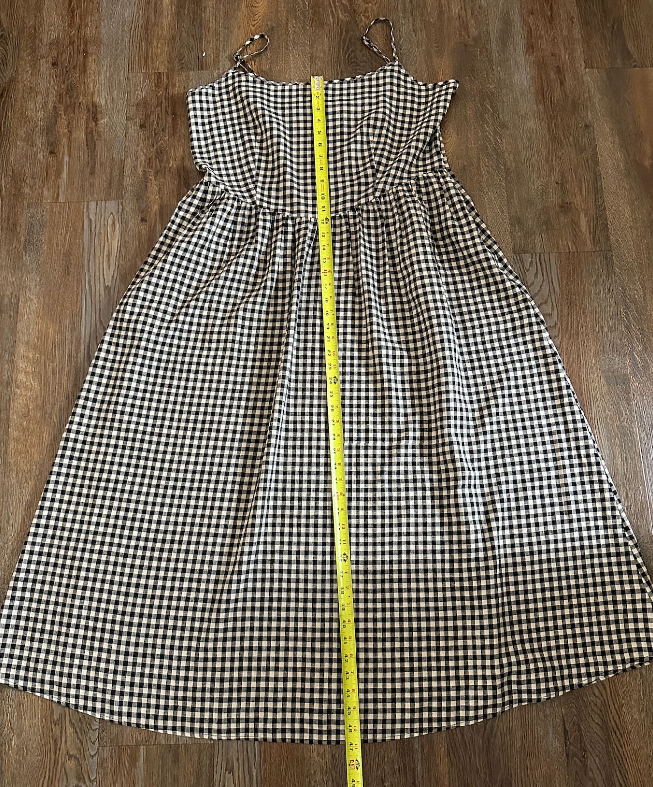 GAP Black Ivory Gingham Linen Blend Drop Waist Dress XL Pockets NWT