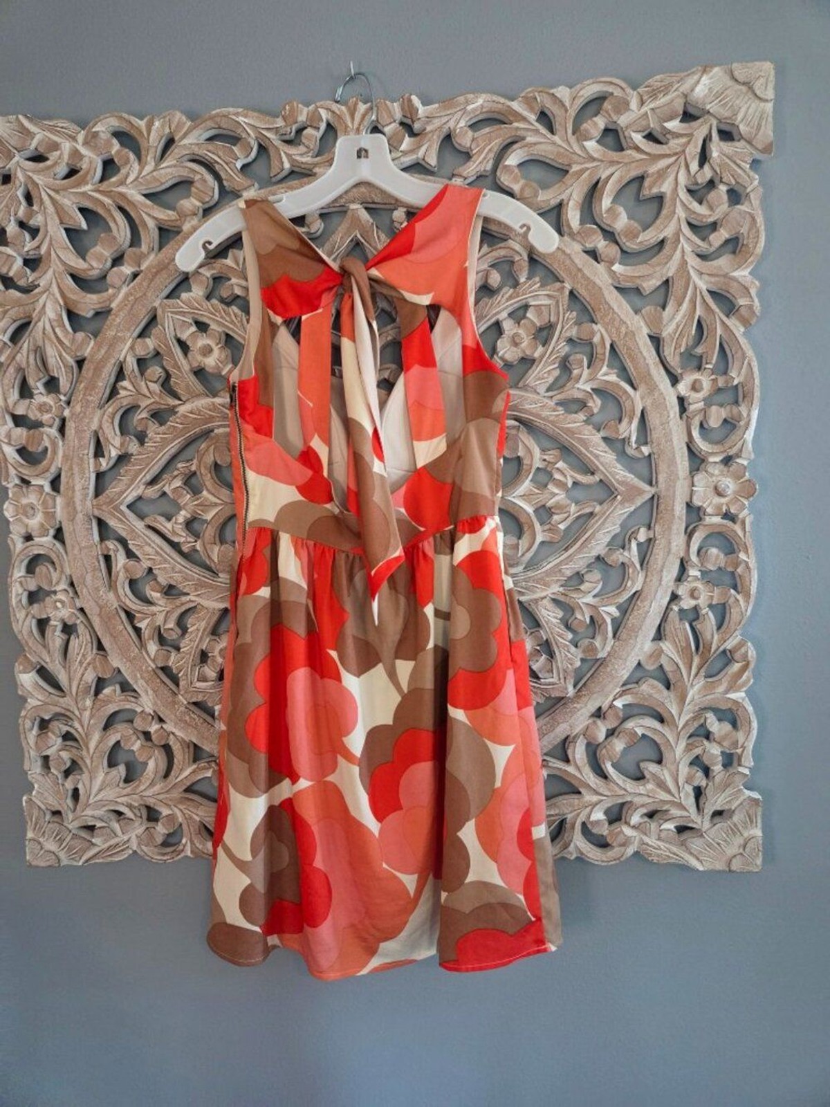 Judith March‎ Retro Orange Brown Flower Midi Dress Small