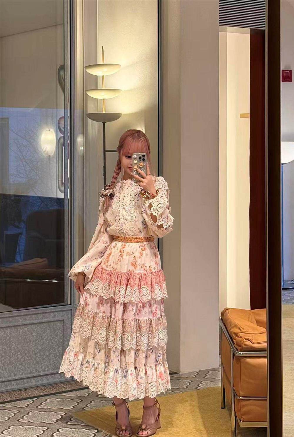 Zimmermann’s dress 2026 New Hollow Embroidered Shirt Floral Print Cake Skirt Set