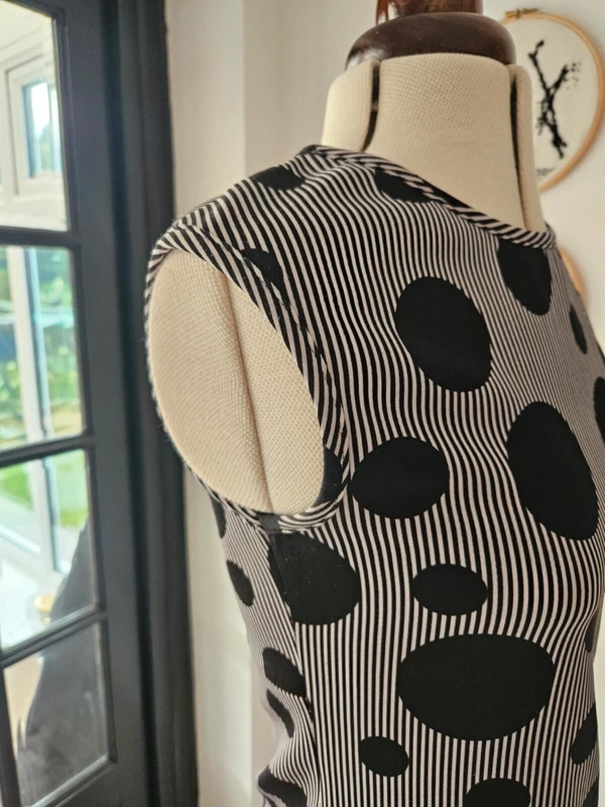 Fervente Black & White Polka Dot Stripe Stretch Dress