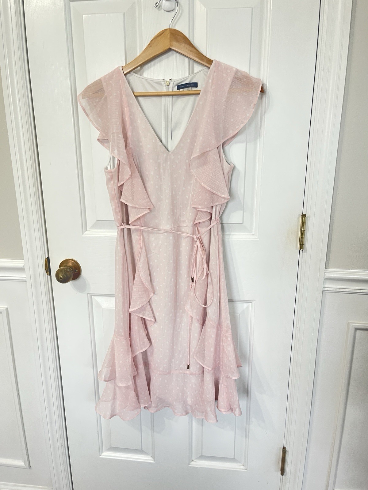 Tommy Hilfiger Medium Mini Dress Pale Pink & White Ruffles Feminine
