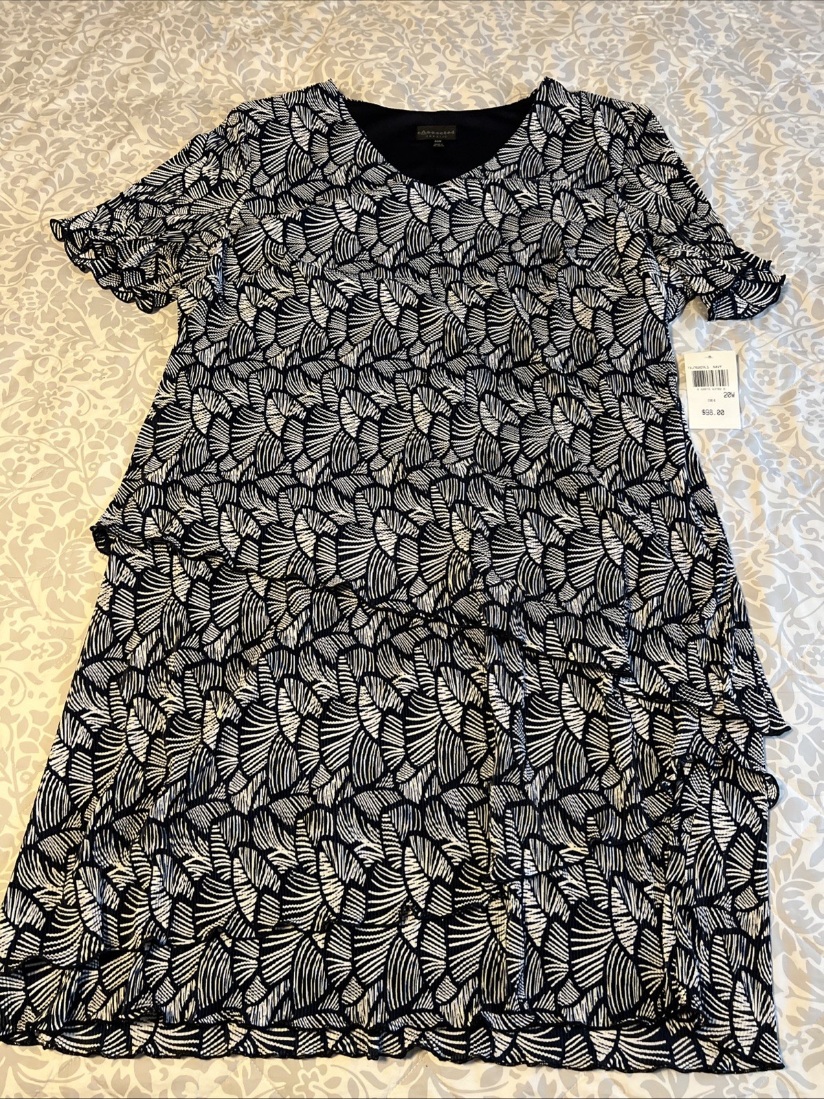 Connected apparel SZ 20W Dark Blue navy white Stretch layered Dress NWT