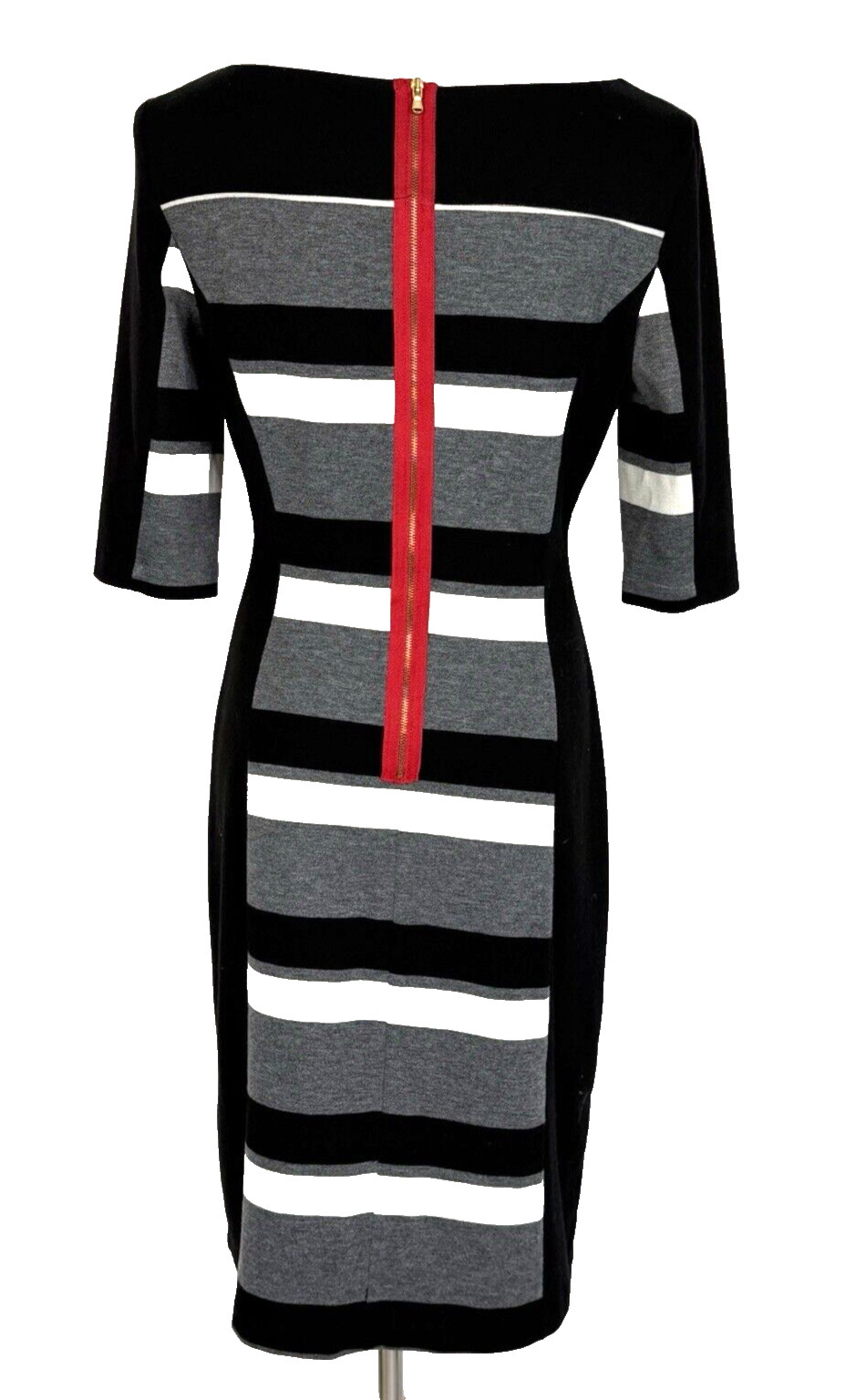 Julian Taylor Womans Size 8 Dress Sheath Knit Stripe Exposed Zipper Classic