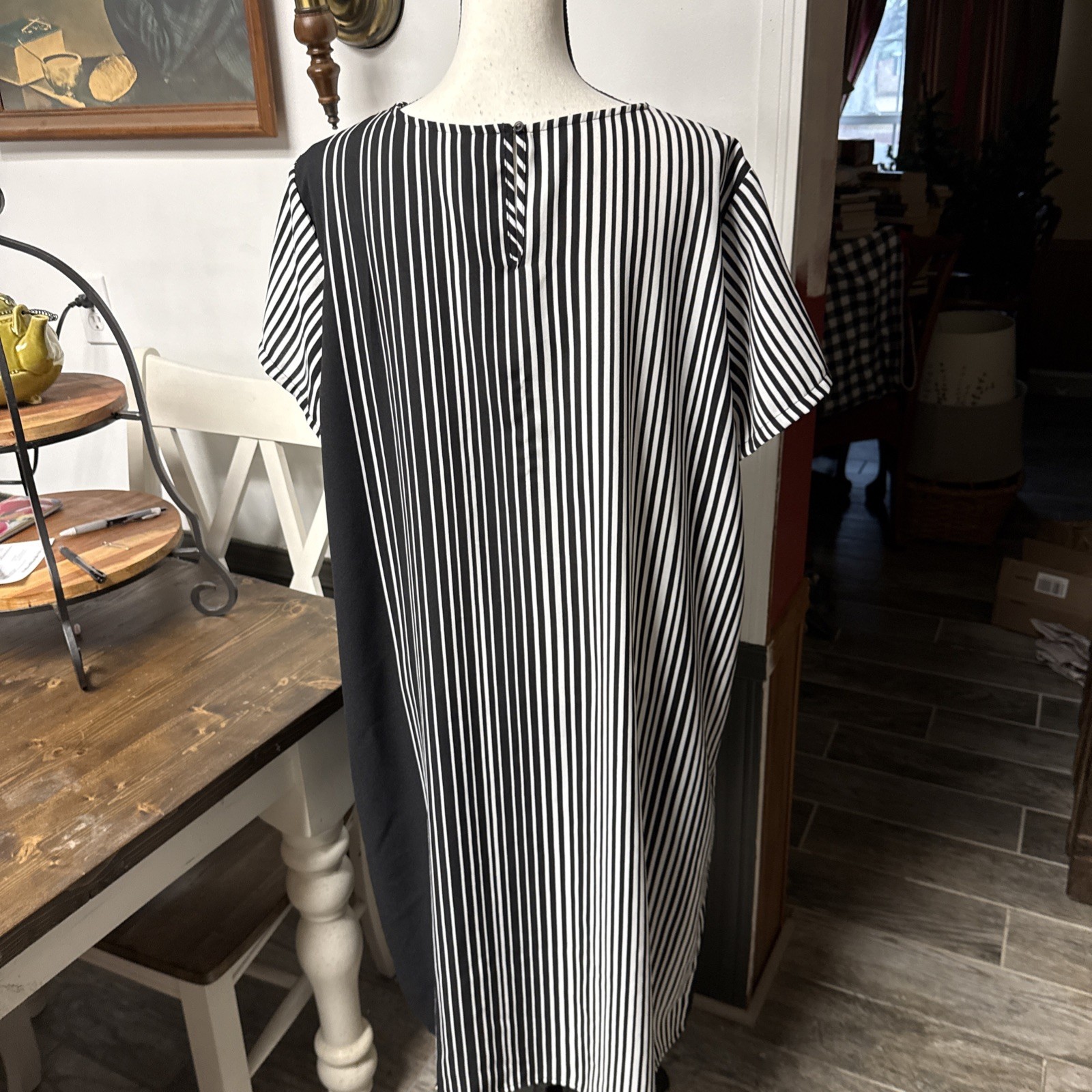 NWOT True & Style Below Knee Length Dress Black & White Stripes Sz XL