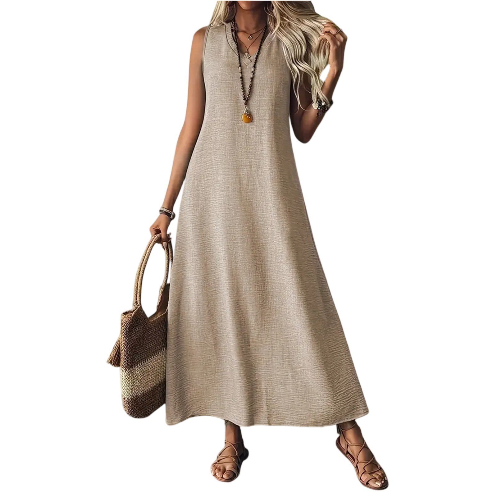 SOLID Sleeveless Long DRESS BEACH Vacation Casual Sun DRESSER WOMEN S-XXL