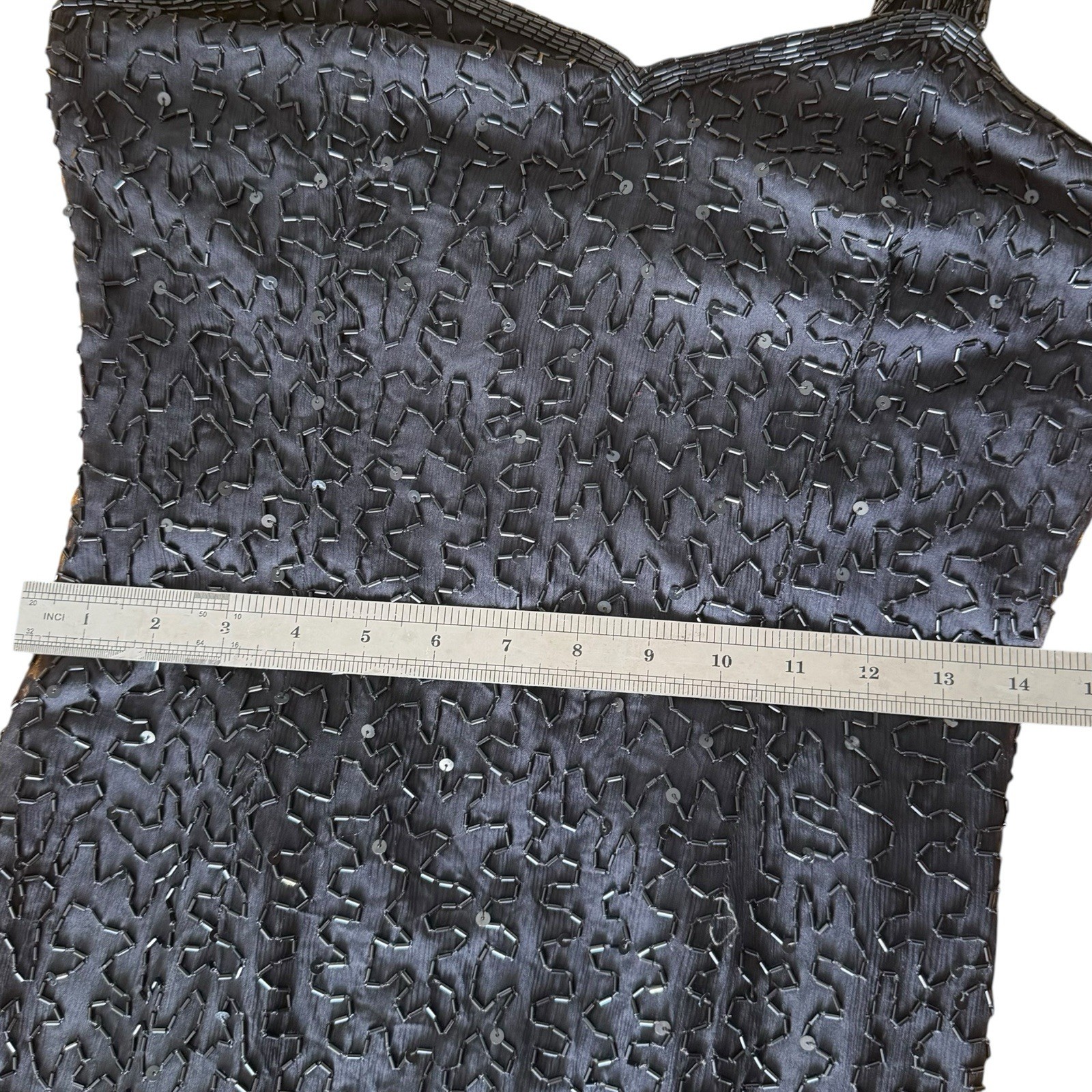 Vintage Scala 100% Silk Black Beaded Evening Gown Strappy Tank Bodycon Dress M