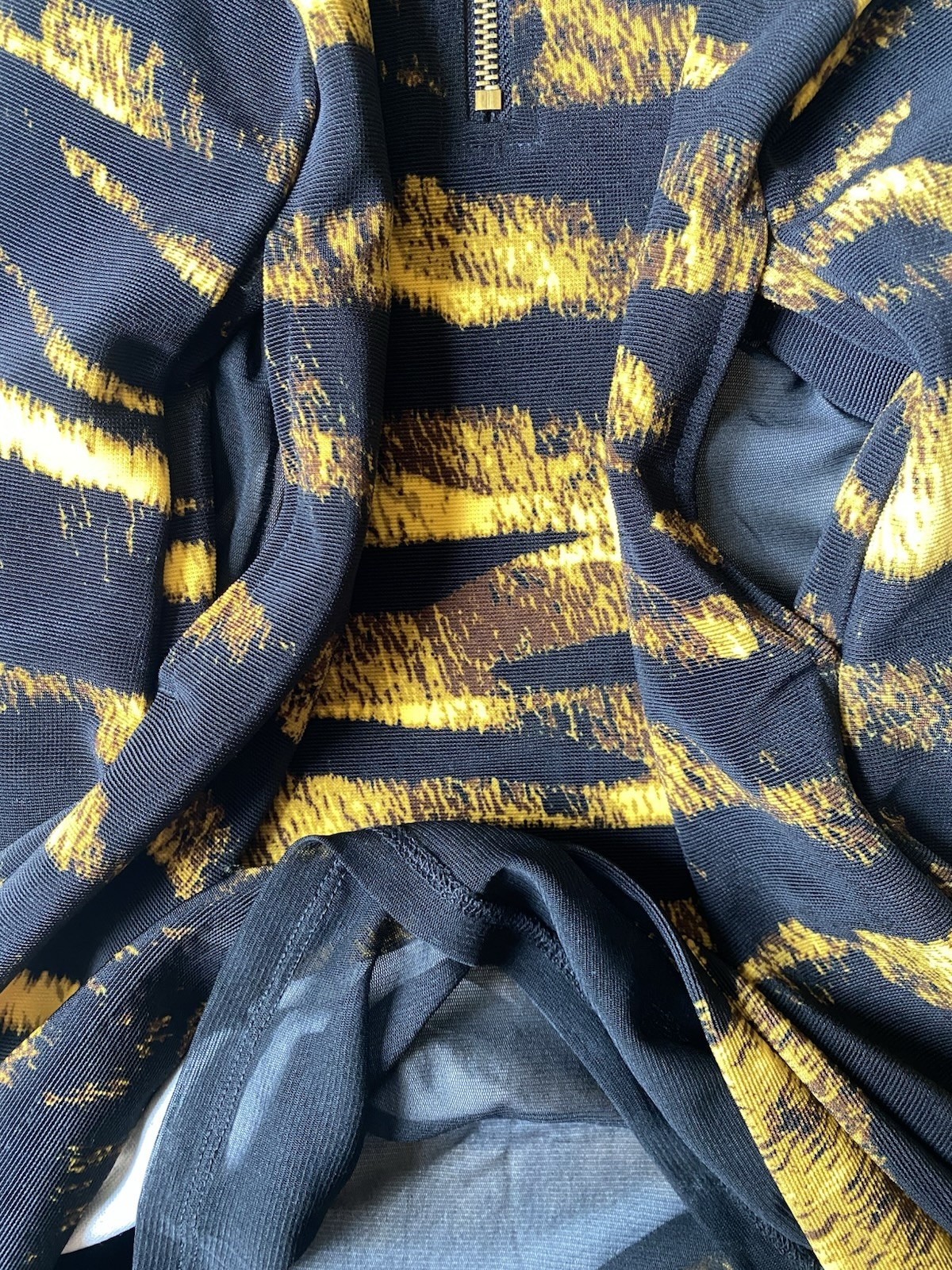 Michael Kors Tiger Stripe Bodycon Dress Small Black Yellow Animal Print Mesh Zip