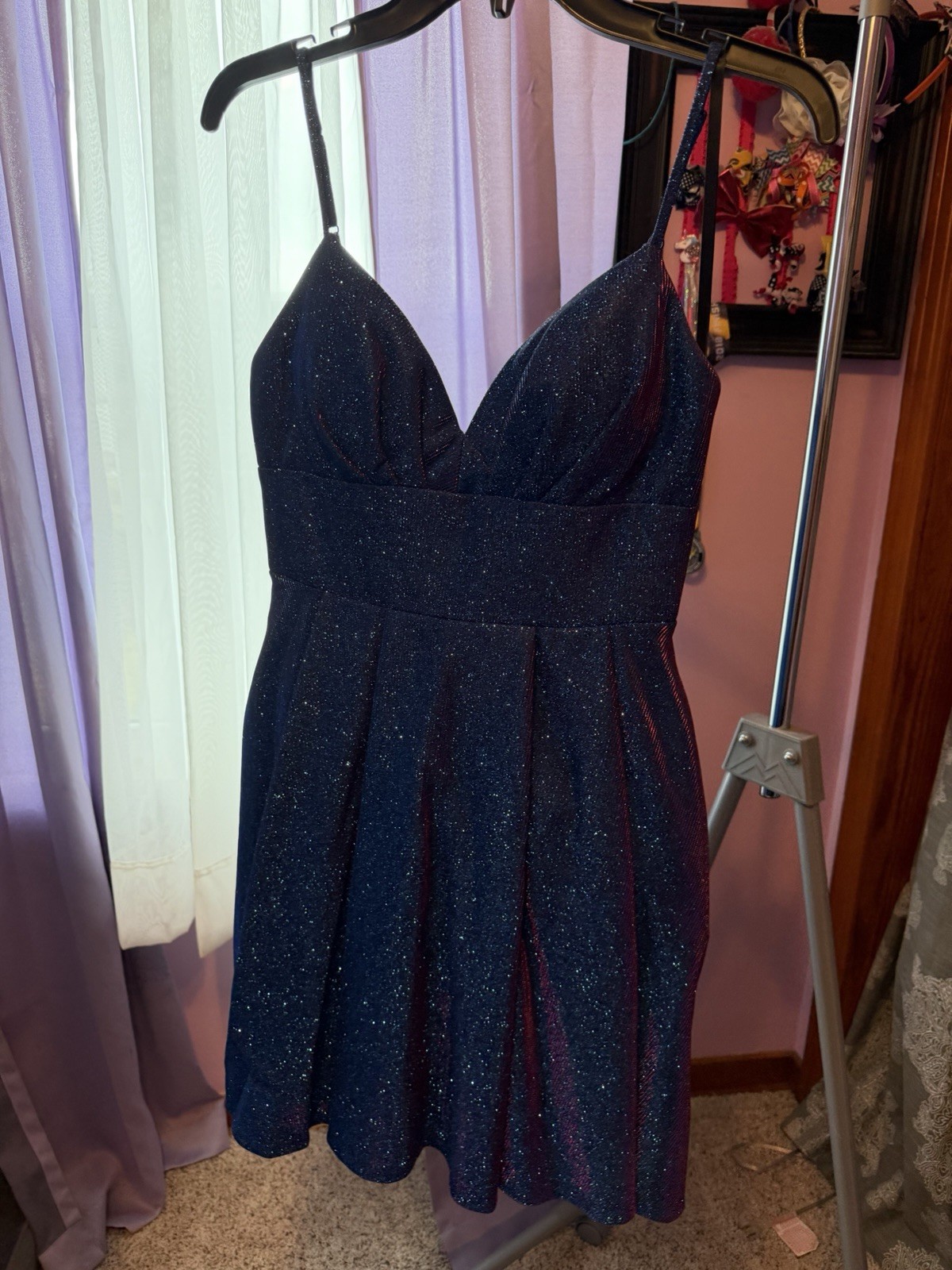 B. Darling Short Dress With Adjustable Spaghetti Straps, Pockets, Size 7/8
