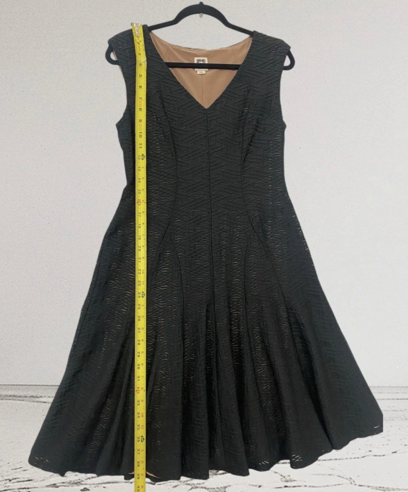Anne Klein Womens Black Fit & Flare V Neck Dress Size 6 Elegant Cocktail Party