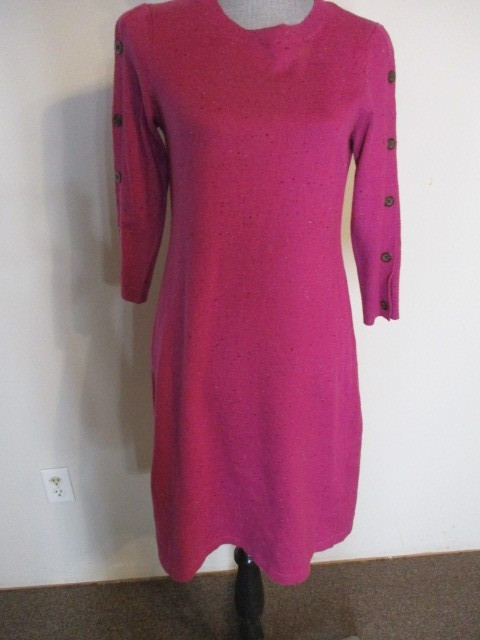 Talbots FAB! Kitty Tweed Round Neck Shift Sweater Dress in Pink S