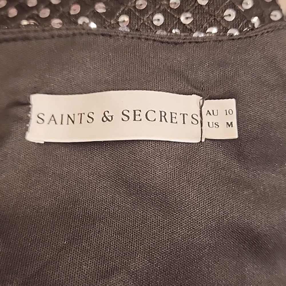 Saints & Secrets Black Sequin Long Gown size M